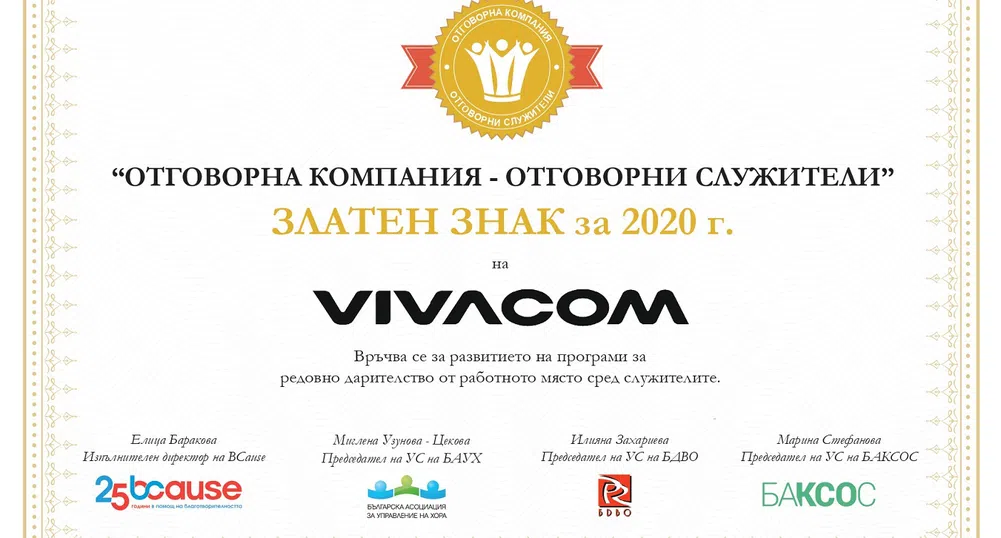 VIVACOM с награда от  Employer Branding Awards 2021