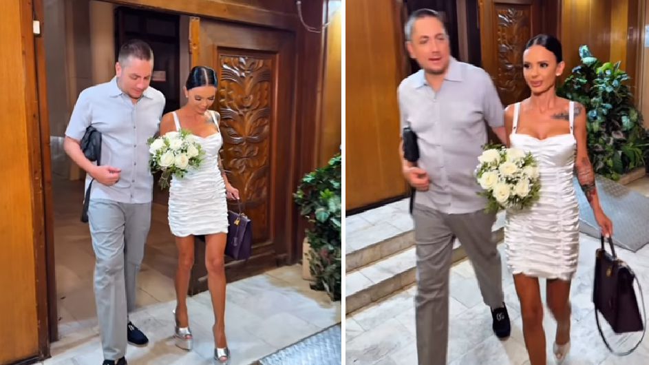 Мария гордо крачи в ритуалния дом с новия си съпруг.