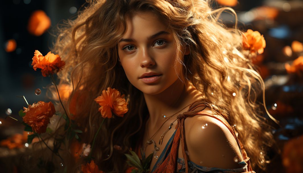  Жена, цветя 